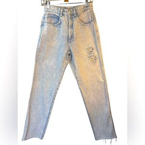 Roper Light Blue Women's Skinny Jeans with Heart Patches Frayed Hem 9/10